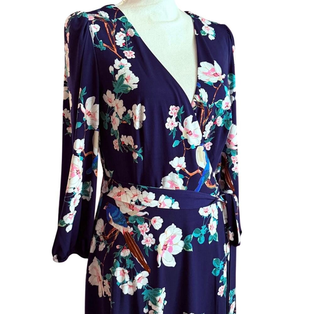 Eliza J wrap style floral print dress stretch slinky knit women's size 10 - Picture 12 of 13